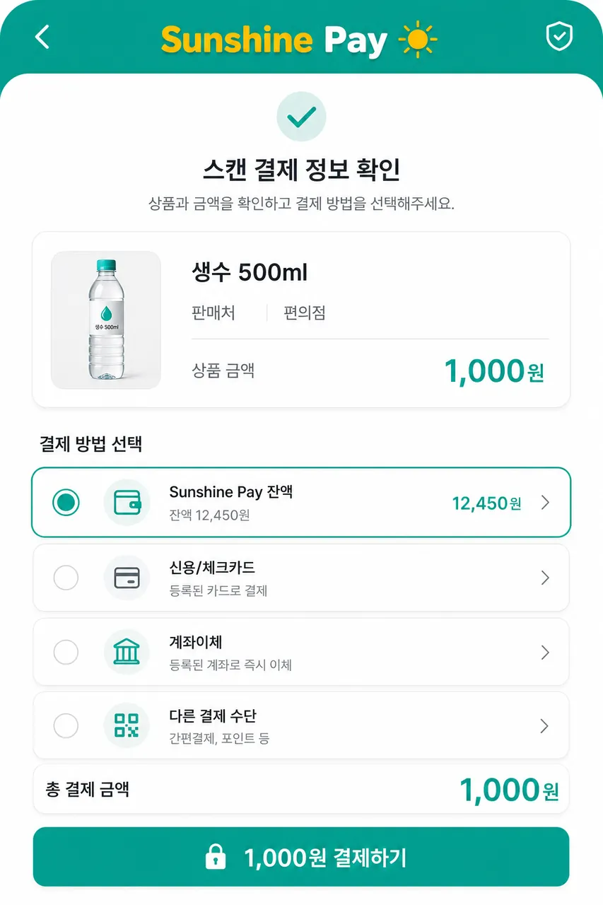 결제 페이지 진입 상품·금액 확인 + 결제 수단 선택